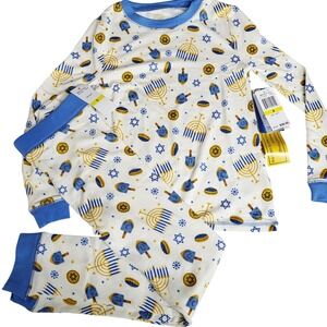 Max Olivia Kids Size 8 Hanukkah Pajama Set Long Sleeve Pants Dreidel Menorah NWT
